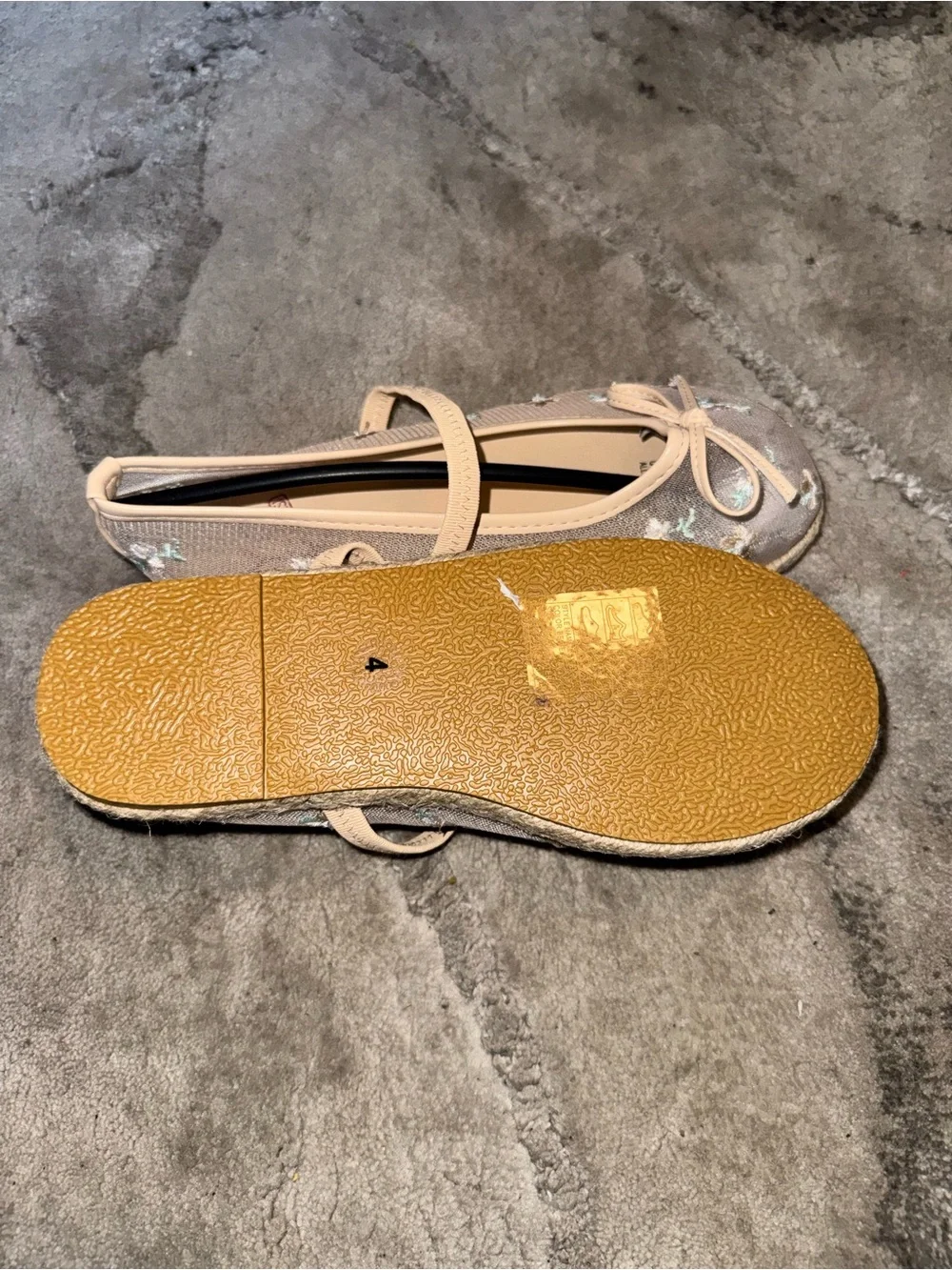 Beige Floral Mary Jane Ballet Flats